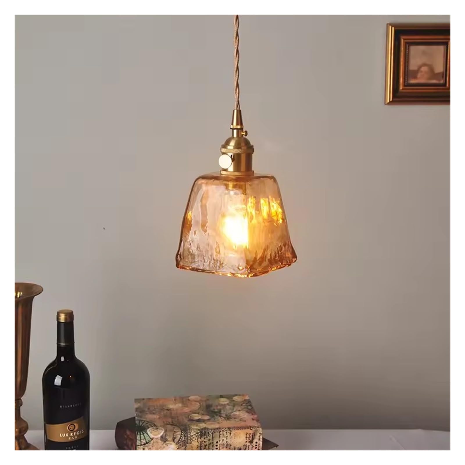 JYBNBBE Glass Pendant Light Dining Room Nordic Copper Pendant Lamp Brass Creative Minimalist E27 Hanging Lights for Restaurant,14x18cm