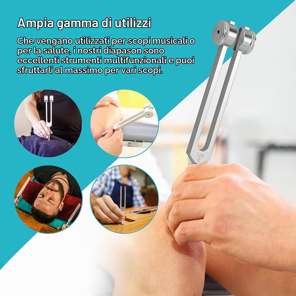 Diapason Neurologico,Set di 6 diapason (128 Hz, 256 Hz, 512 Hz,1024 Hz,2048 Hz, 4096 Hz), diapason ideale per la guarigione dei chakra, la guarigione del suono e l'antistress.