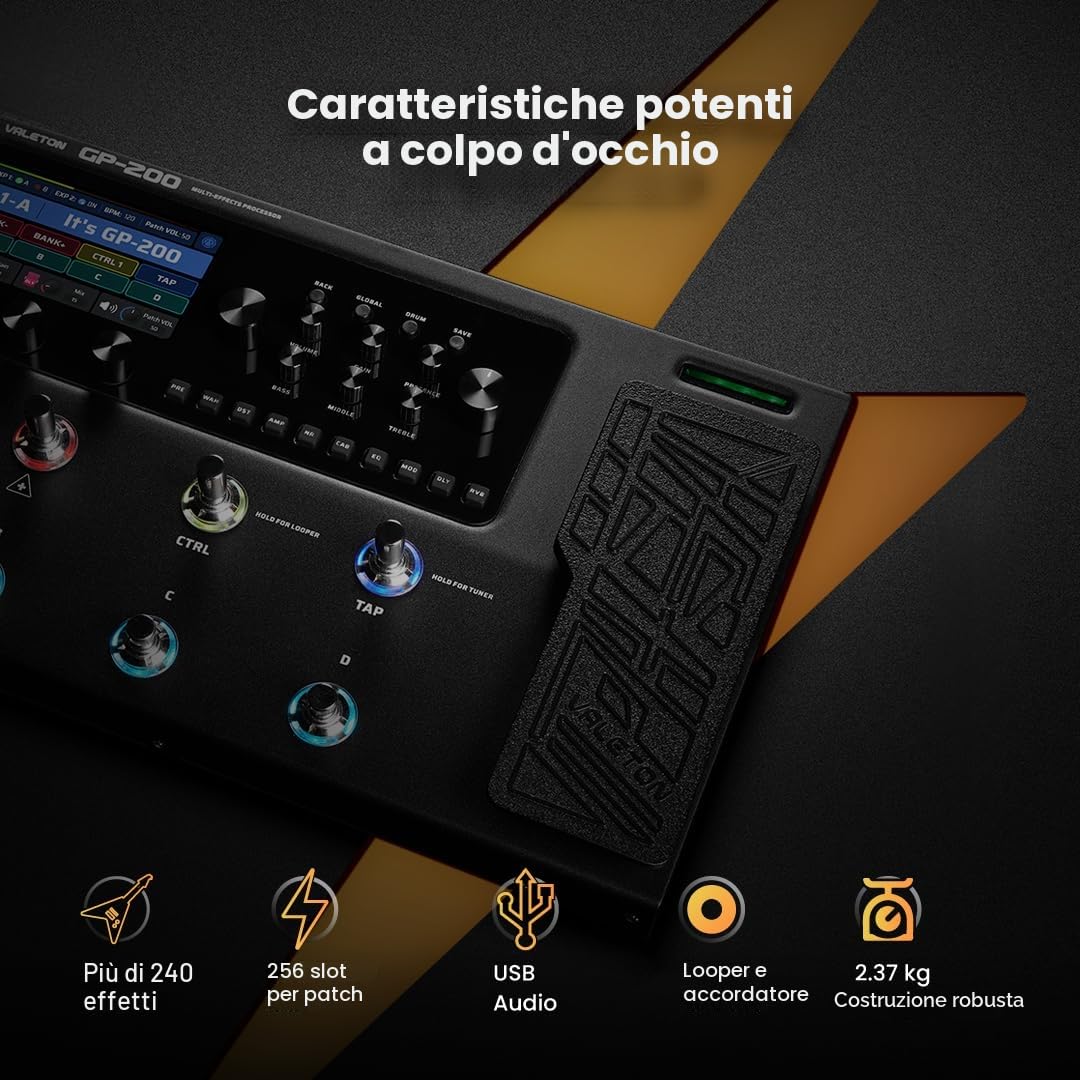 VALETON Pedale di espressione per chitarra Processore multieffetto Guitar Bass Amp Modeling IR Cabinets Simulazione con FX Loop MIDI I/O Stereo OTG Interfaccia audio USB GP-200 + Bag