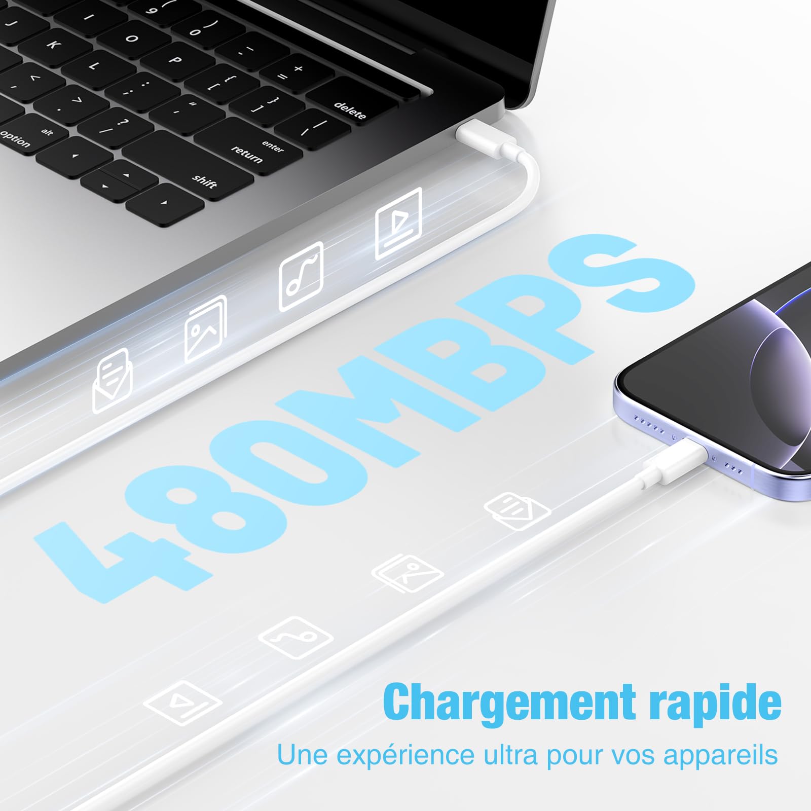 20W Chargeur USB C pour iPhone 17/16/15,Adaptateur USB C Chargeur Rapide avec 2m Câble USBC, Compatible iPhone 16e,16/15 Plus,17 Air, 17/16/15 Pro, Pro Max, Pad