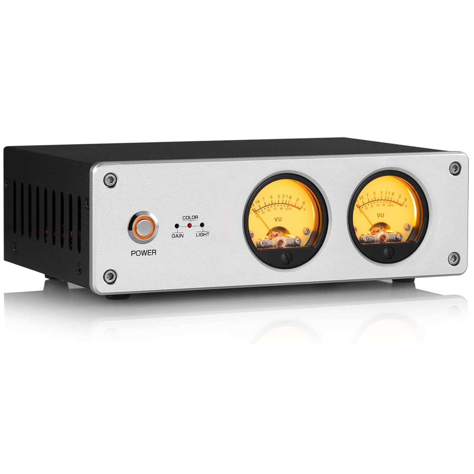 Dual Analog VU Meter Audio Switcher Box con RGB Indicatore di Livello Sonoro per Home Theater, DB Panel Display con Regolazione Luminosità