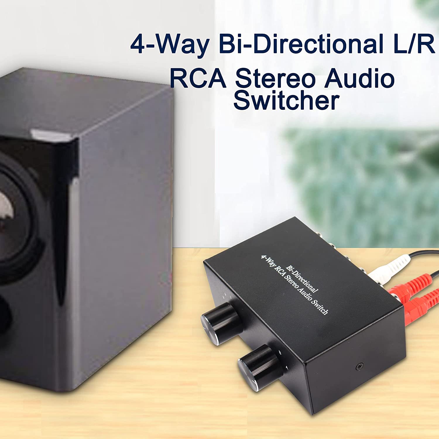XMSJSIY 4-drożny dwukierunkowy przełącznik audio stereo L/R RCA, przełącznik audio 2 w 4 lub 4 w 2, przełącznik audio RCA L/R kanał dźwiękowy rozdzielacz audio, przełącznik wyboru audio do głośników