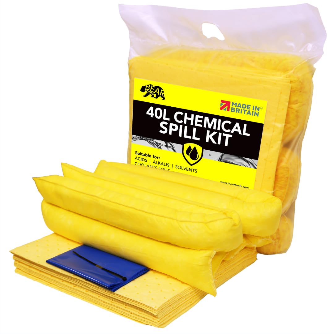 40L Spill Kits (Chemical) UK Manufactured, Yellow, Use for Spills Involving Aggressive Chemicals, Acids, Alkalis, For Indoor/Outdoor Use – On-the-go bag-image-27