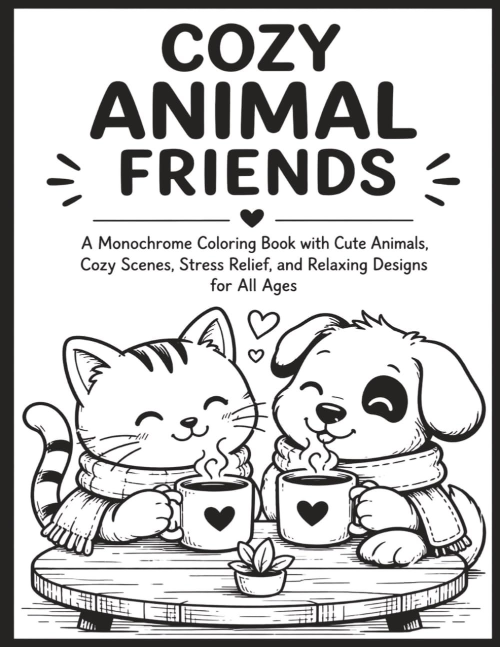 Cozy Animal Friends: A Monochrome Coloring Book with Cute Animals, Cozy Scenes, Stress Relief, and Relaxing Designs for All Ages