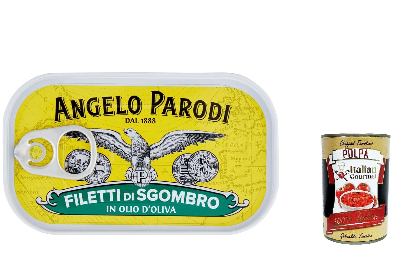 Italian Gourmet Bundle Filets de Maquereau à l’Huile d’Olive 12 x 90 g, Filets de Scombre en Conserve, Poisson en Huile d’Olive, Riche en Protéines, Prêt à Déguster + Italian Gourmet Polpa