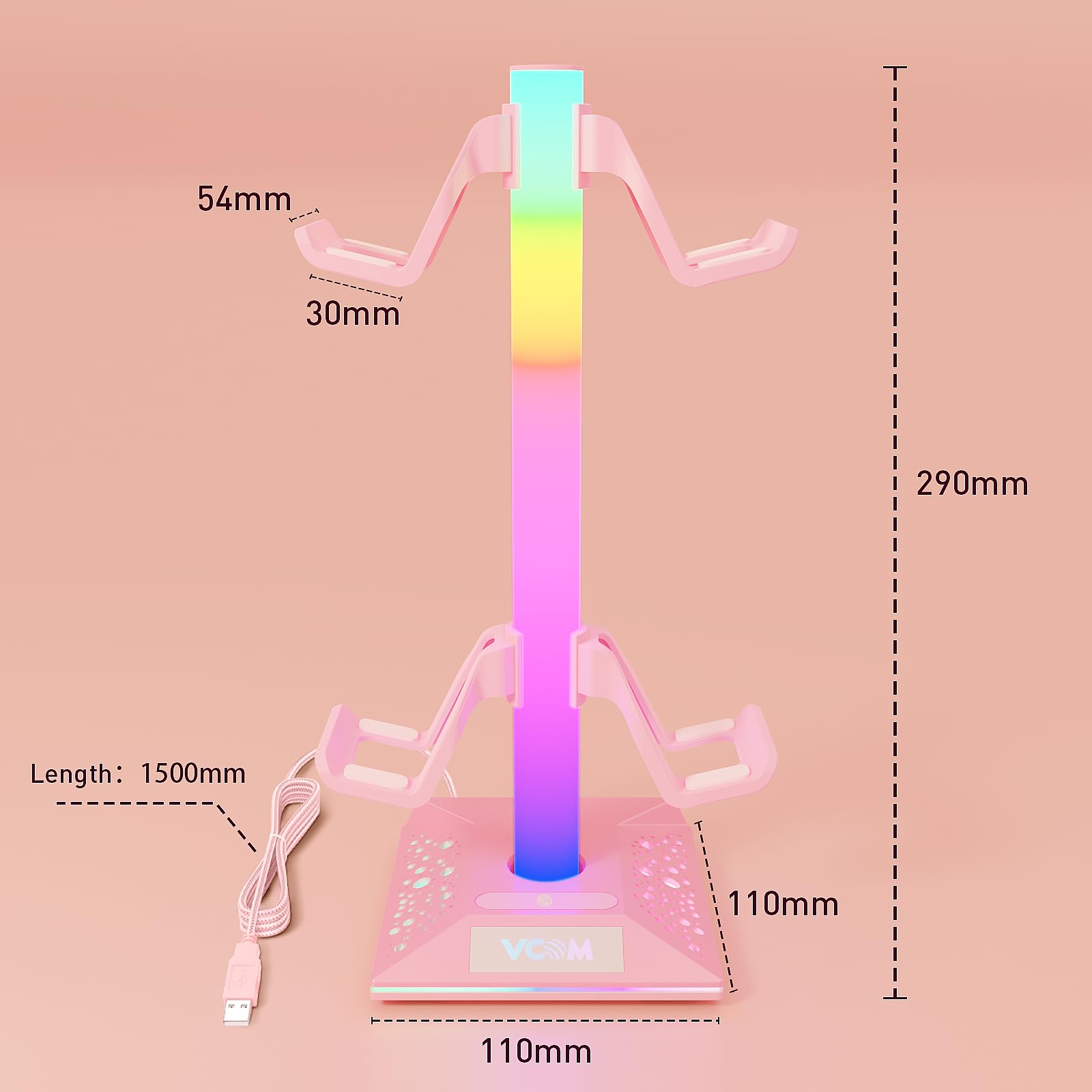 VCOM Supporto per cuffie RGB con 10 modalità di illuminazione, supporto per