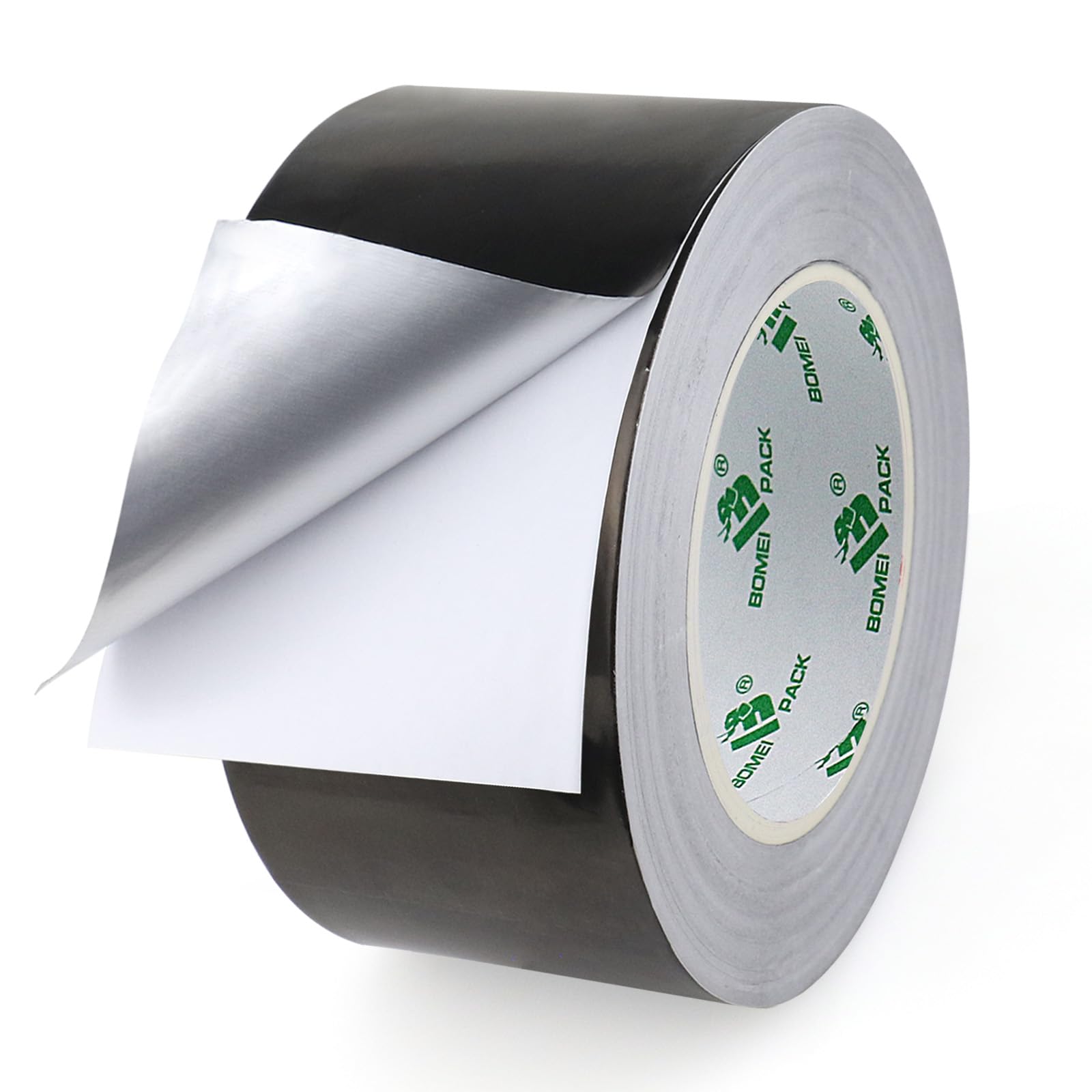 BOMEI PACK 50mmx50m Negro Cinta adhesiva de aluminio aislante térmico - Rollo de aluminio adhesivo de alta temperatura de reparaci ón - Cinta de Aluminio para Sellar Sistemas