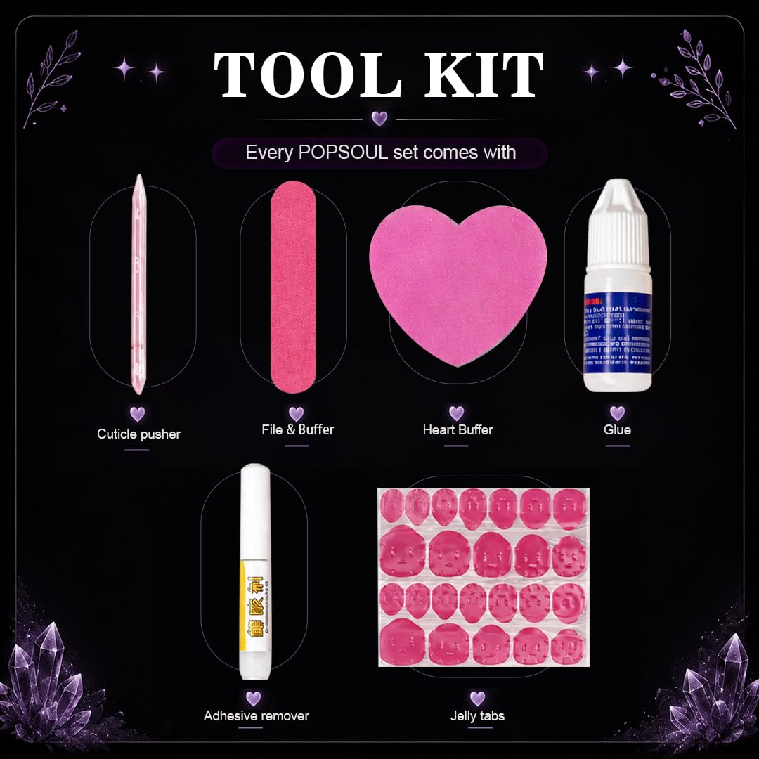 POPSOUL Cat Claw Press On Nails, Handmade Short Natural False Nails, 3D Floating Glitter Aquarium Nails, Sharp Curved Stiletto Tips for Gothic, Royal, Cosplay & Party Looks