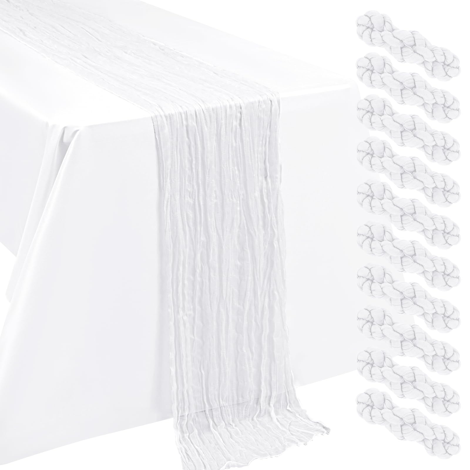 LYAFS 10 Pack White Table Runner Cheesecloth 55x300cm 10FT Gauze