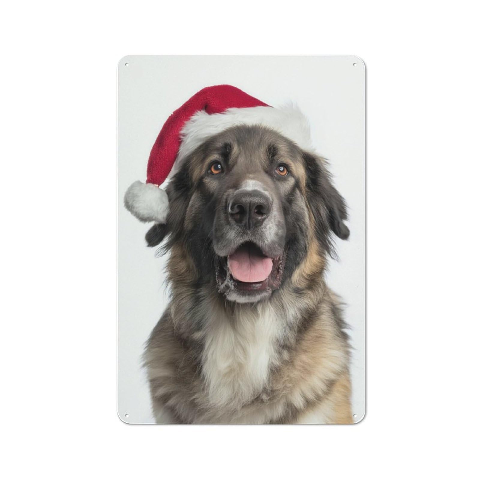 Junmoney Leonberger Dog With Santa Hat Portrait Retro Metal Wall Sign 30X20cm With For Living Room Wall, Housewarming Wall Decor For People Furnishing Living Room