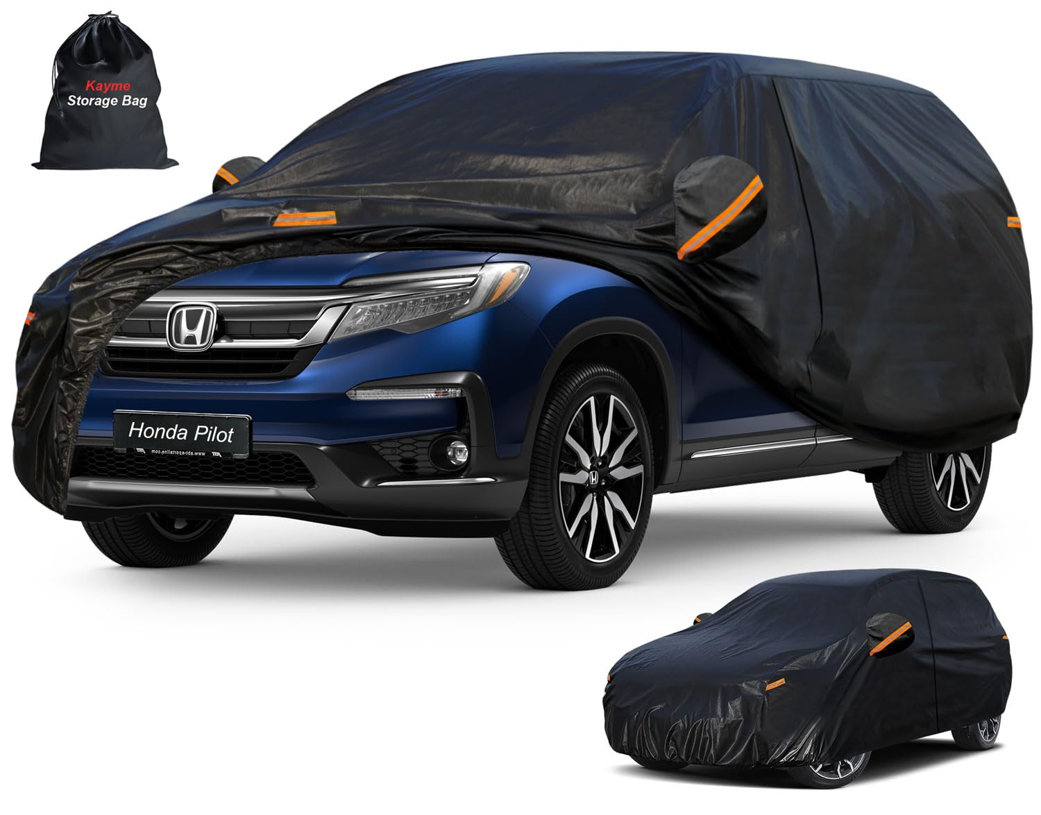 Kayme 7 Layers SUV Car Cover Custom Fit for Honda Pilot (2008-2025) Waterproof All Weather for Automobiles, Outdoor Full Cover Rain Sun UV Protection.Black