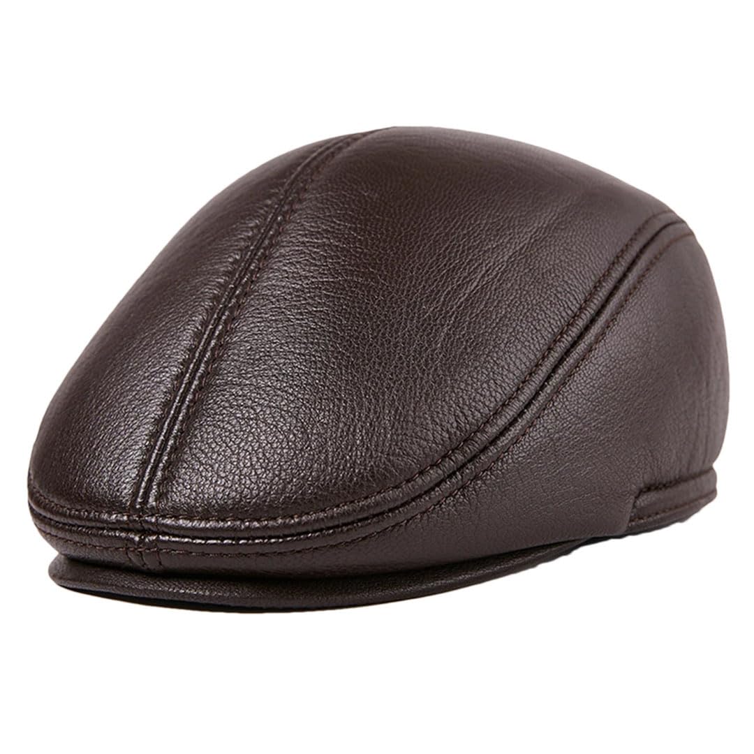 Boina plana de invierno para hombre, color negro, cálido, con orejeras, de piel auténtica, sólida, clásica, para conducir