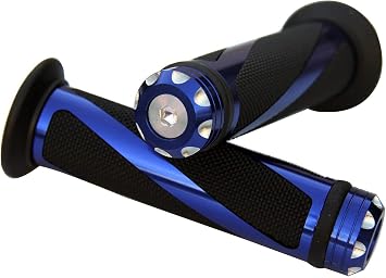 Aluminum Motorcycle 7/8" 22mm Handlebar Gel Hand Grips with Blue CNC Bar End Cap for Benelli TRE-K 1130 Amazonas