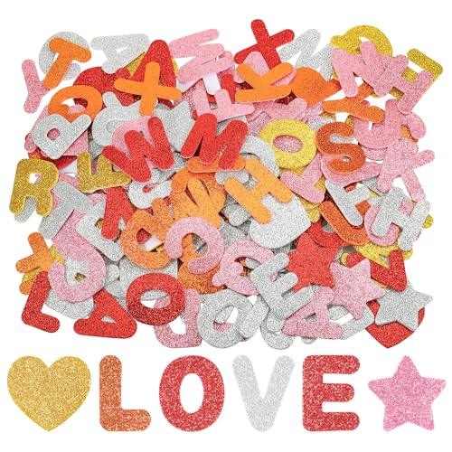 Hejo 196 Stück Moosgummi Buchstaben, Funkeln Buchstaben Aufkleber, Bunte...