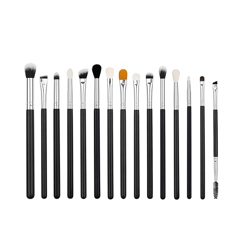 IPRESTA Mango de madera negra 15 piezas profesional maquillaje corrector sombra de ojos cejas maquillaje cepillo conjunto de cepillo de pelo