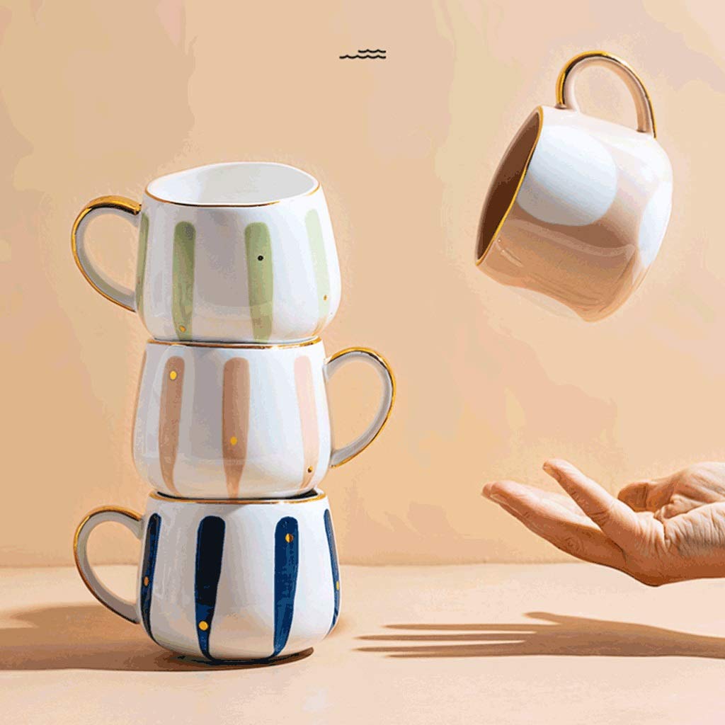 Generic Tazas de Cafés Tazas de Café de 13,4 Onzas, Tazas de Porcelana Pintadas a Mano de Colores - Restaurantes Cerámicos Tazas de Café, Té Y Jugo/Verde/B