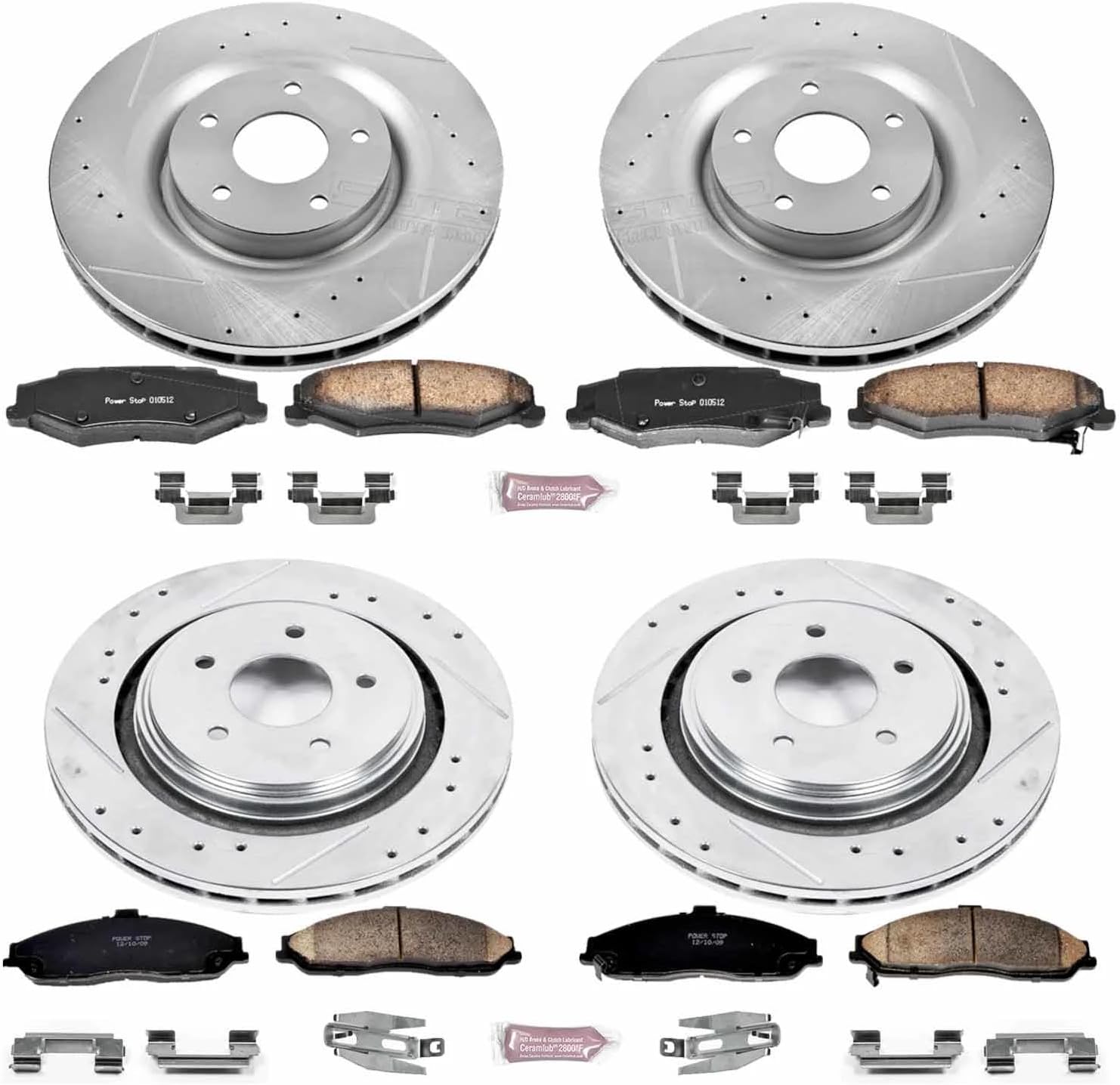 PowerStop Front and Rear Brake Kit For Cadillac XLR 2006-09 | Chevrolet Corvette 2005-13 - Drilled and Slotted Disc Rotors with Ceramic Brake Pads Replacement, K4400