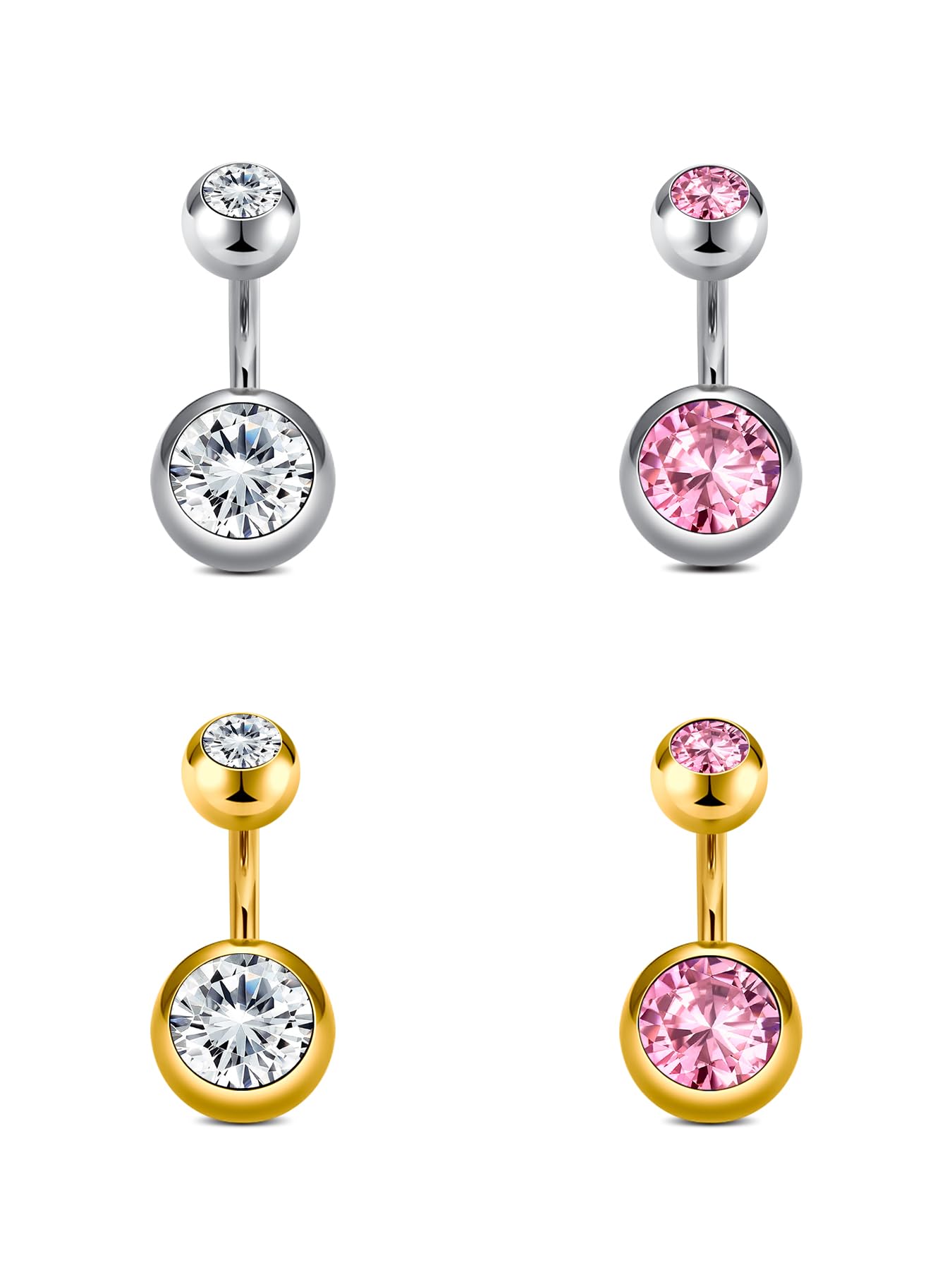 Longita Belly Button Rings Short Bar for Women Stainless Steel Belly Ring Navel Piercing Jewelry 14g Colorful Ball Pack 6mm 1/4” 8mm 5/16“ 10mm