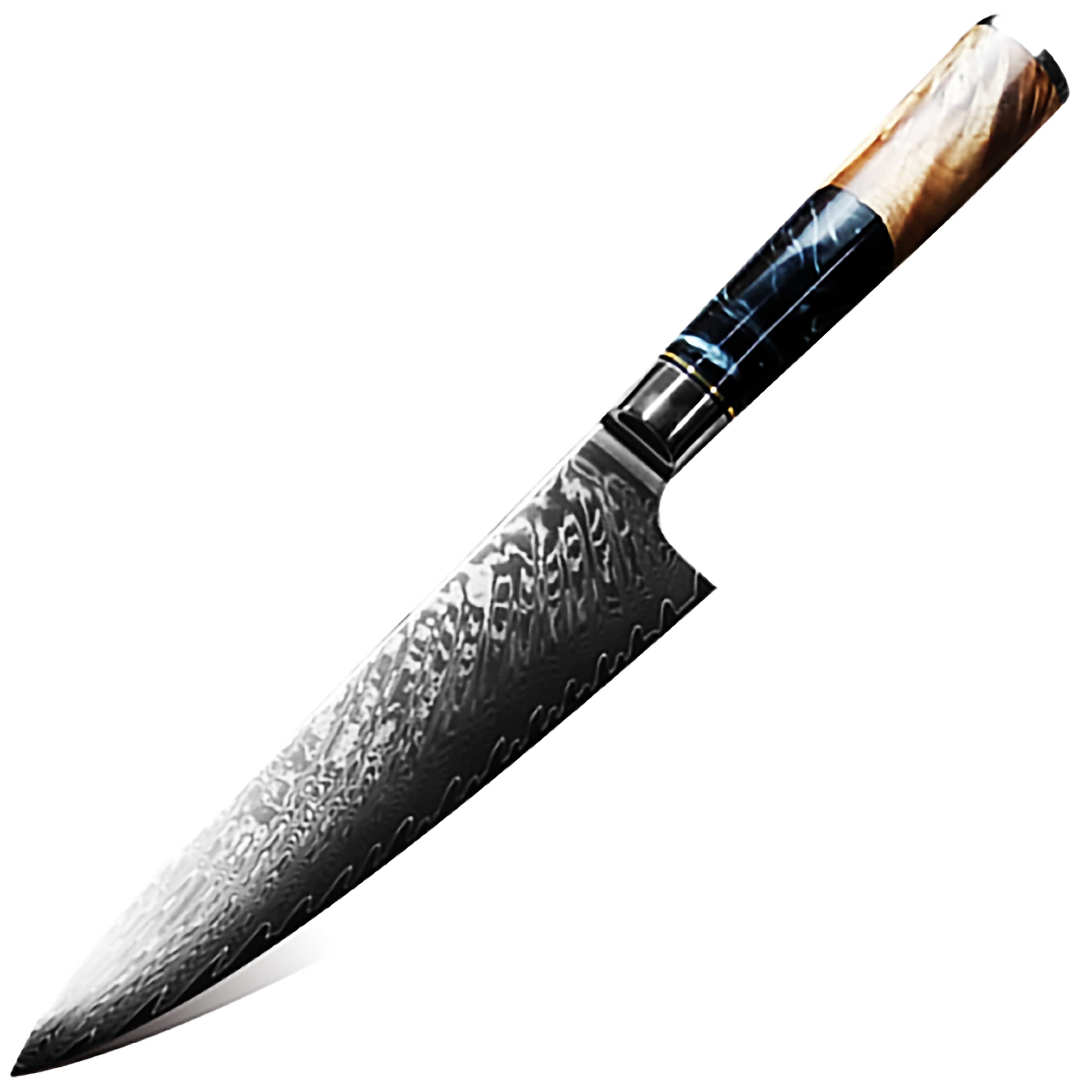 Chandler, Chef Knife, 8 Inch, Ultra Sharp, Anti Rust and Corrosion, Convenient Grip Design, Professional Kitchen Chef Knife (Damascus Steel Grain A4, Silver, Wood with Black Resin)