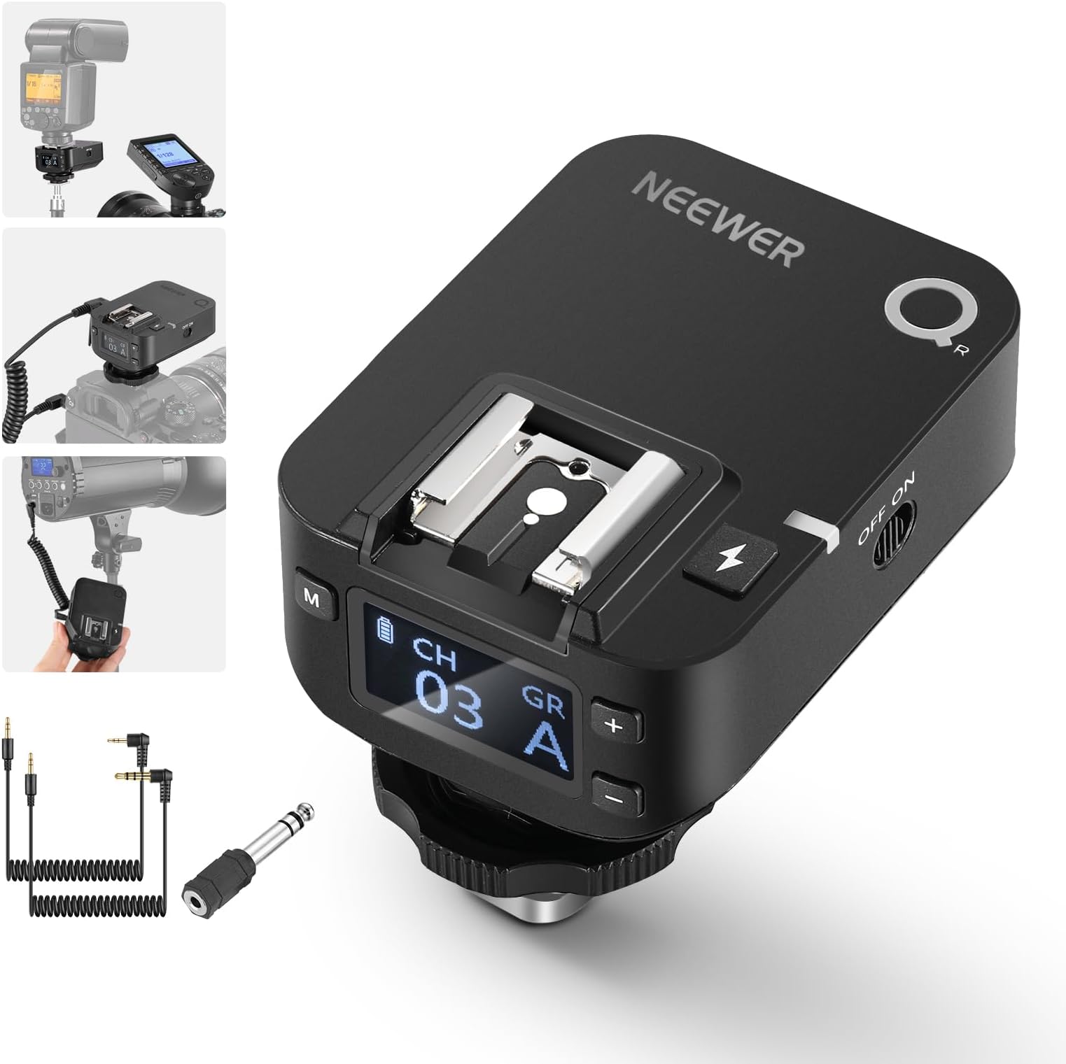 QR 2.4G Wireless Flash Receiver for NEEWER QPRO-C, QPRO-N, QPRO-S Triggers, Single Contact With 2.5mm Sync Port, Hot Shoes, 1/4" Thread, Compatible with Godox Yongnuo NEEWER Vision4 S101 NW700