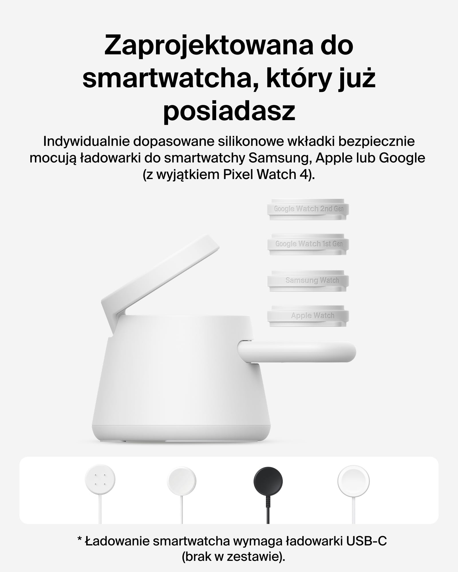 Belkin UltraCharge Bezprzewodowa Stacja Ładująca 3 w 1 z Qi2, 25 W – Biała | Ładowarka Magnetyczna do Urządzeń iPhone, Galaxy, Słuchawek i Smartwatchy, Certyfikat Qi2.2, Port USB-C, z Zasilaczem 45 W