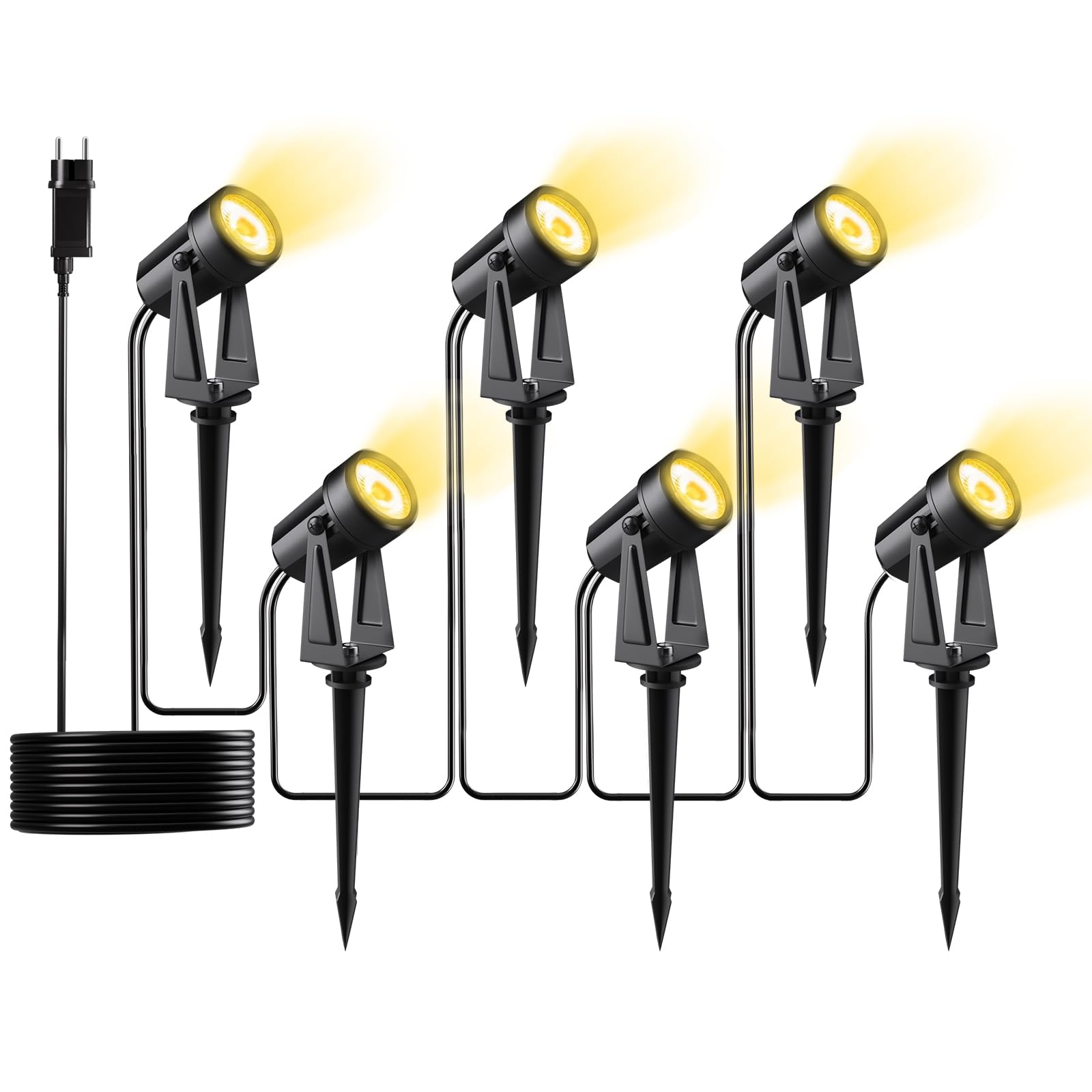 Pogestrand LED Gartenbeleuchtung mit Strom,20M/65FT 6er-1 Set,1500LM 2Wx6 Gartenstrahler 27V COB IP65 Wasserdichter Strahler Warmweiß mit Erdspieß für Außen Garten Yard