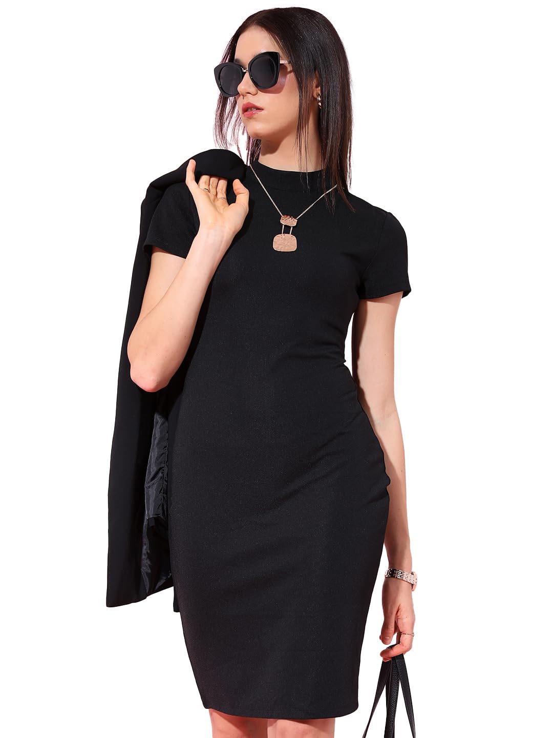tokyo talkies Women's Short Sleeves High Neck Solid Dresses | Stylish Dresses | Casual Dresses-picture-27