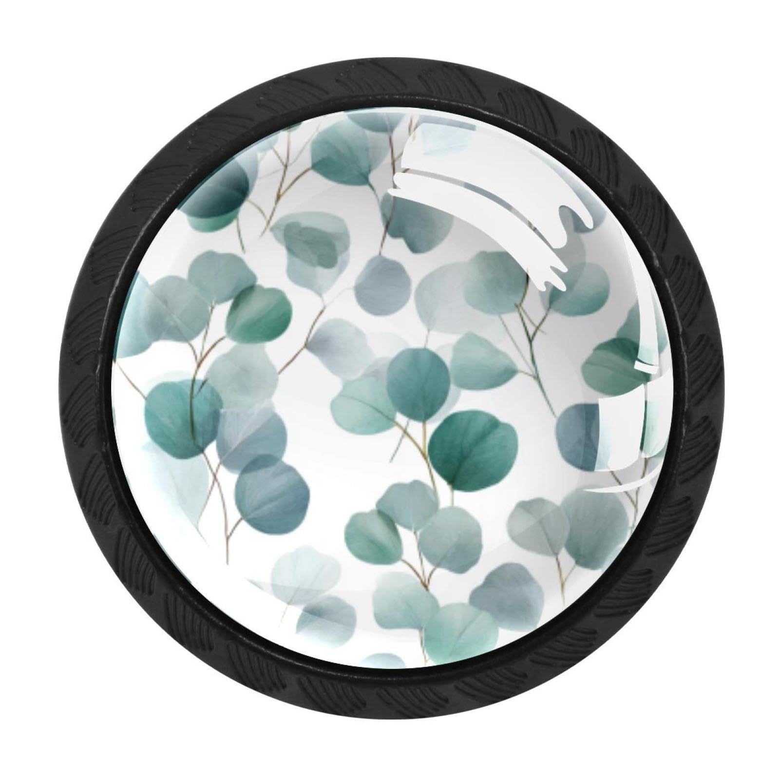 CHENZZZZ 4 Pieces Round Cabinet Knobs Eucalyptus Selection Greenery Print Dresser Knobs Pulls Handles with Screws for Drawer Pulls Handles Knobs Door Knobs