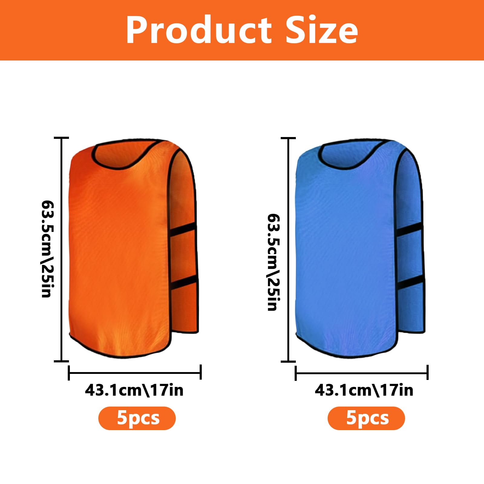 Lot de 10 gilets d'entraînement de football/sport – Bavoirs réversibles pour enfants, jeunes et adultes (orange/bleu), Orange/Bleu-S pour enfants, S