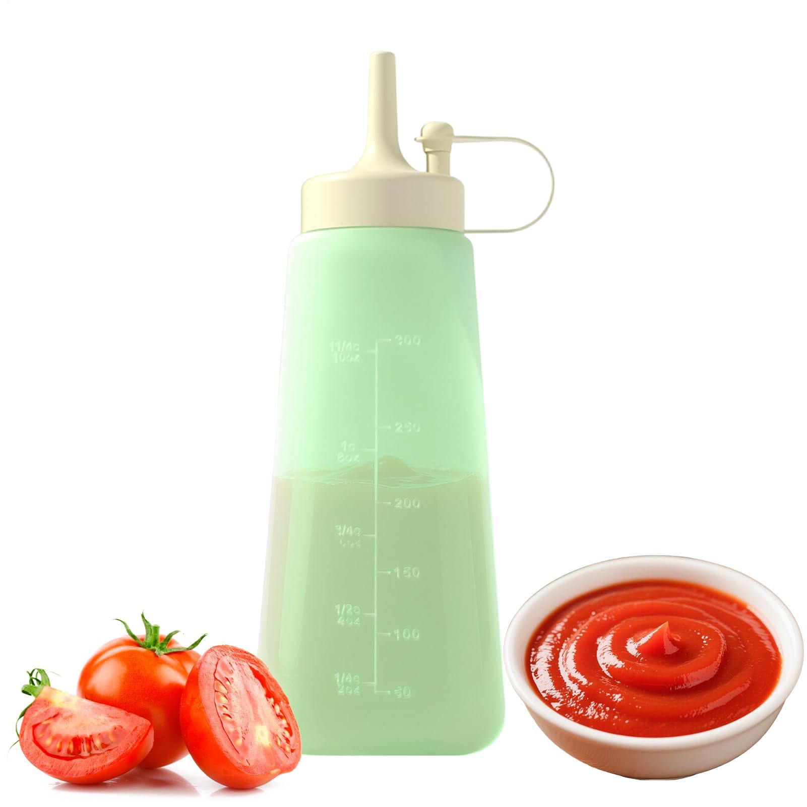 GYJZZW Squeeze Bottles for Sauces,300ml Refillable Liquids Dispenser | Sauce Bottles - for Restaurant Kitchen Cooking Food Preparation Meal Prep Picnic Cream Honey (Green)