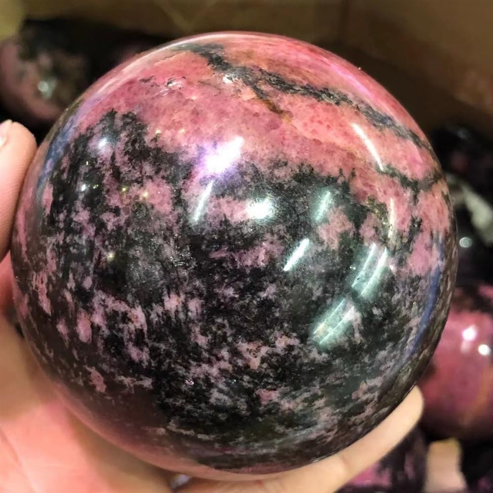 AUOQKQUT Plum Tourmaline Stone Ball, Hand Cut Crystal Ornaments (Size : 90-100mm)
