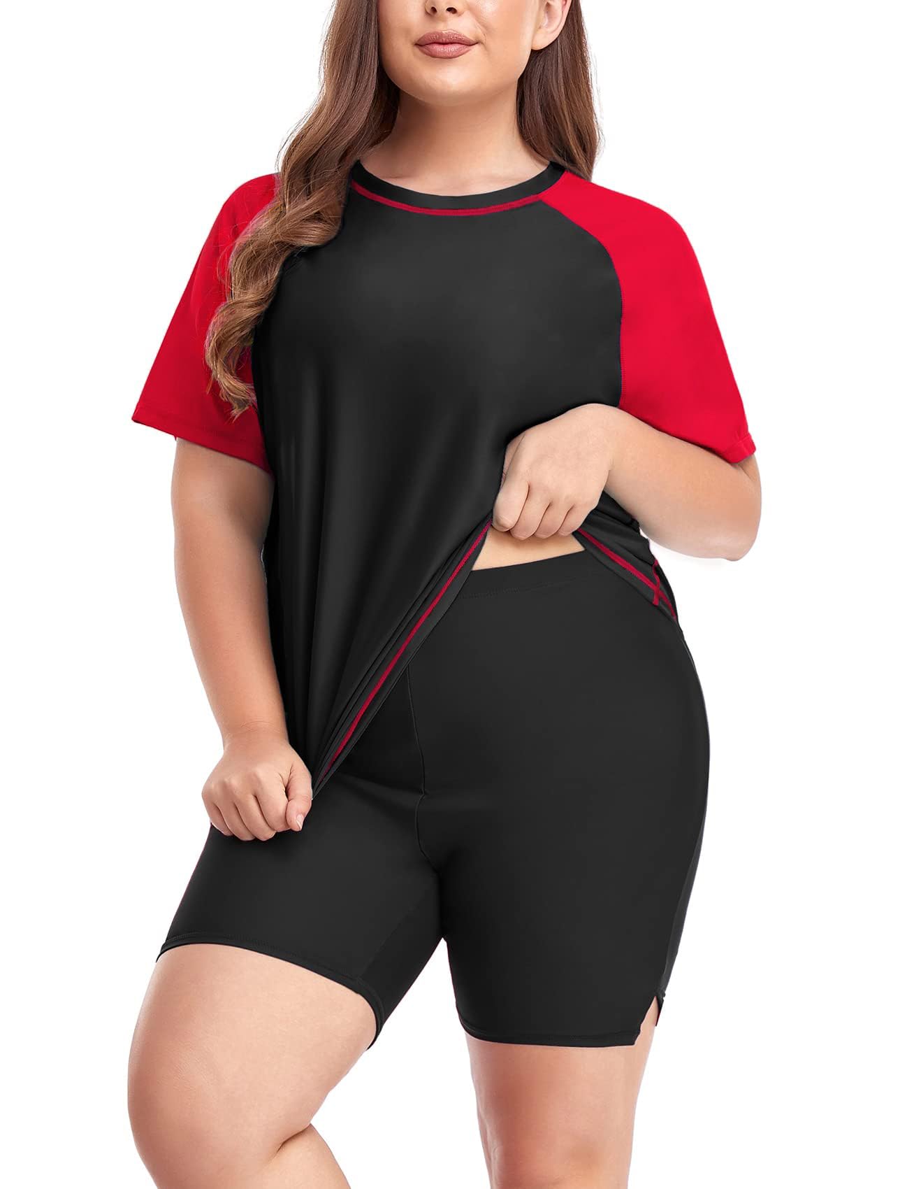 Inno Women's Plus Size 2 Piece Rash Guard Swimsuits Short Sleeve with Boyshorts UPF 50+ Surfing Swimwear 1X 2X 3X 4X 5X 6X