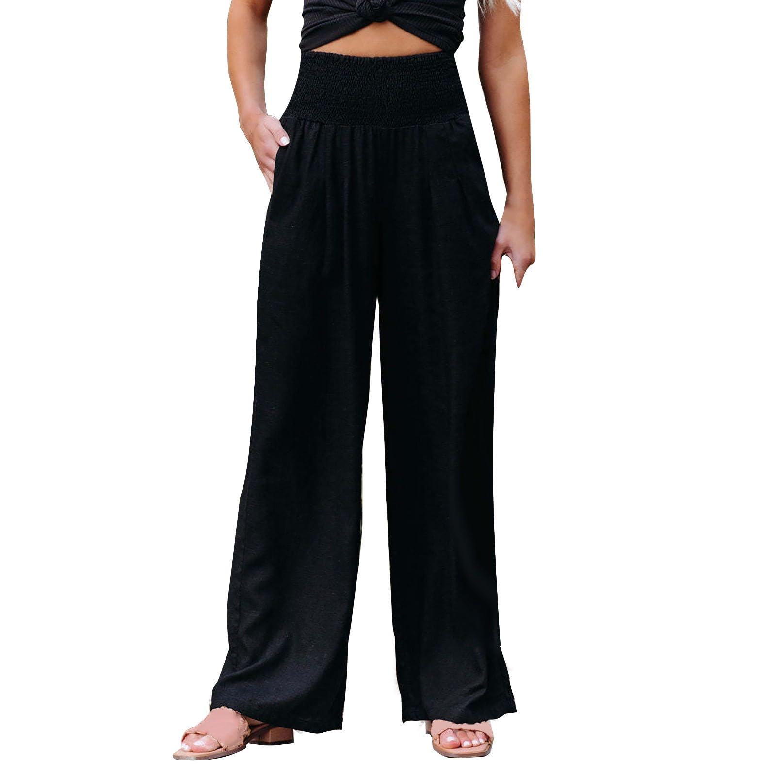 Casual Pants for Women Stretch Cargo Comfy Wide Leg Pants with Pockets High Waist Designed 4-Black XXXL
