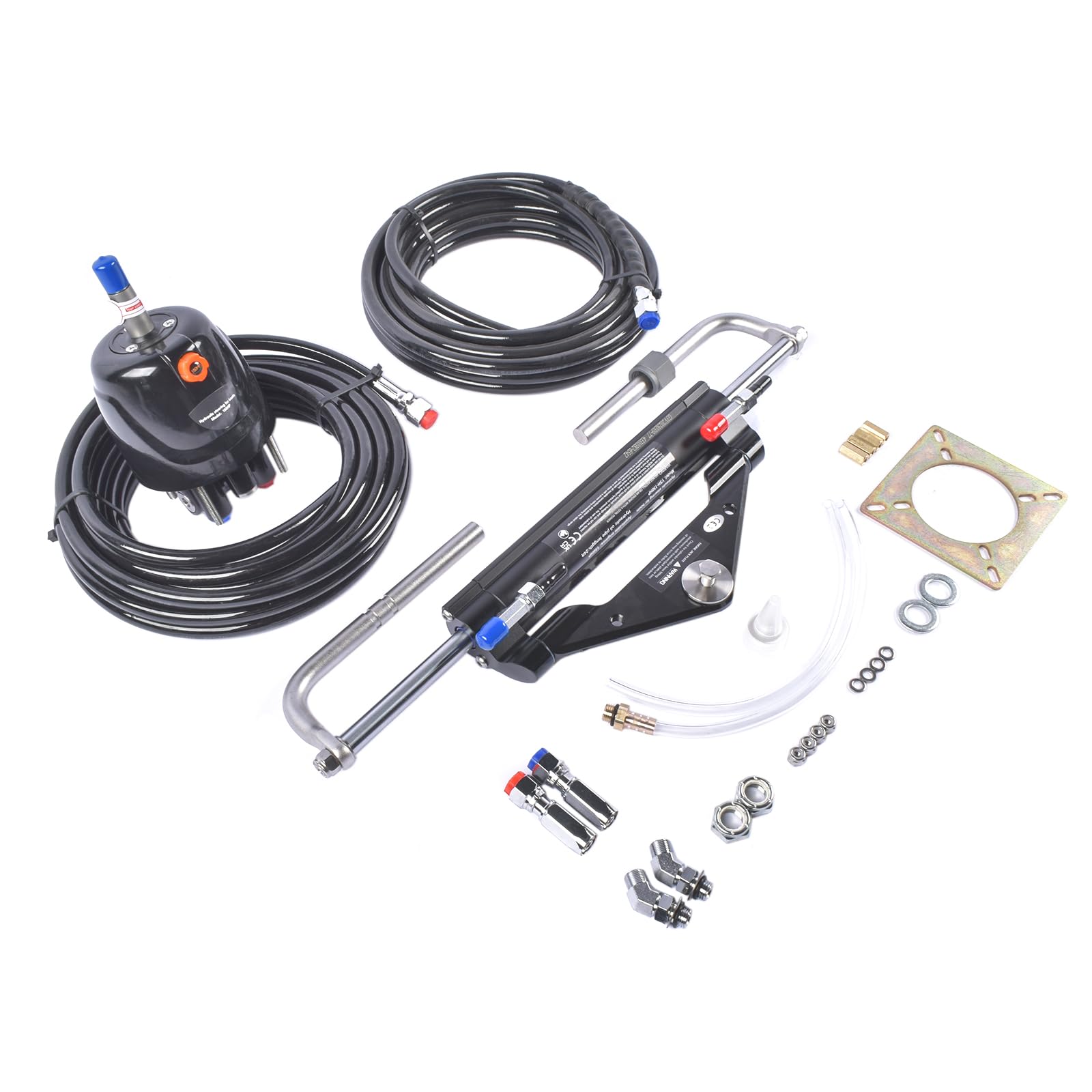 Vahaha Hydraulic Outboard Steering System Kit - 150HP Hydraulic Pump, 2pcs 24ft Heavy-Duty Nylon Hose & Secure Dual-Lock Cylinder for Boats