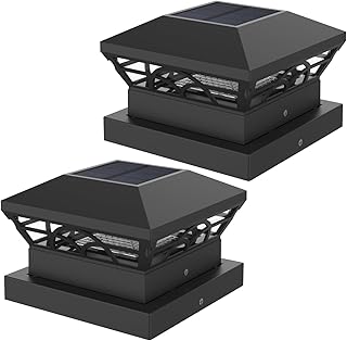 ILIKEPOW 2pcs Solar LED Waterproof Garden Outdoor Post Cap Lamp for 4x4, 5x5 Wooden Posts, Deck, Fence, (Cool White 6000K and Warm White 3000k)