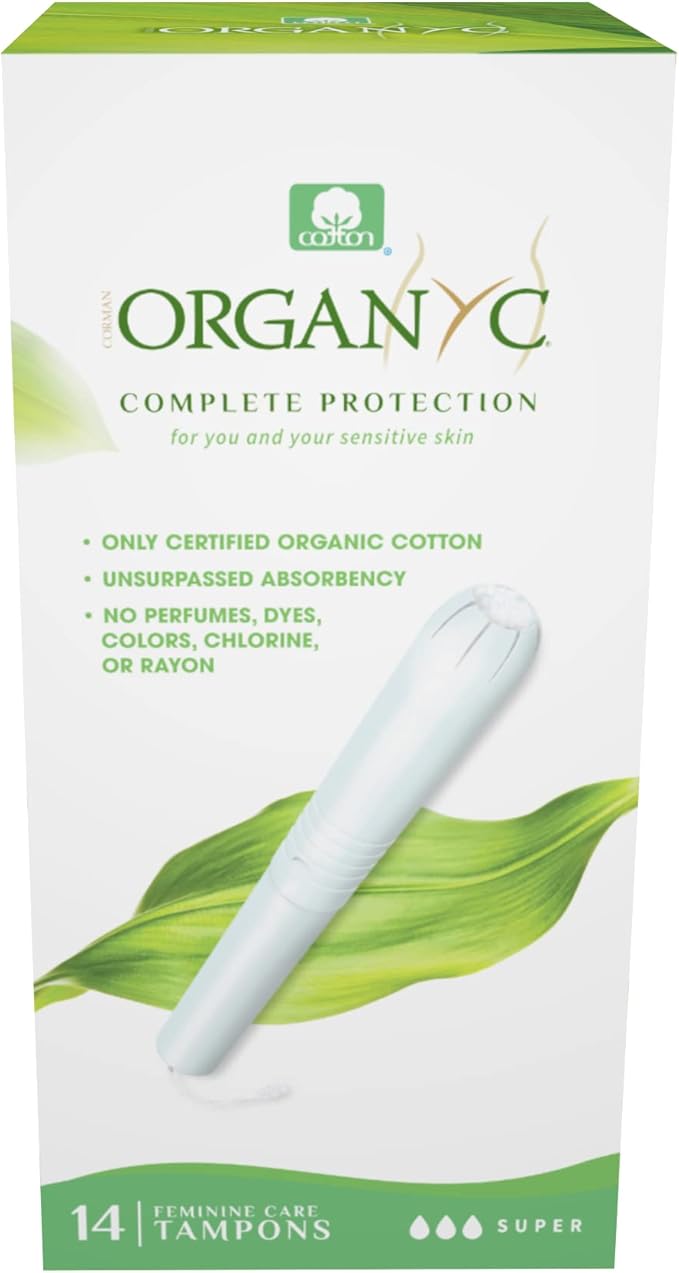 Organyc tampons are made from 100% certified organic cotton, ensuring they are free from chlorine, perfumes, rayon, and other harmful chemicals. The tampons come with a cardboard applicator, making them easy to use and environmentally friendly. This particular pack contains 6 boxes of tampons, with 14 tampons in each box, designed for super flow days.