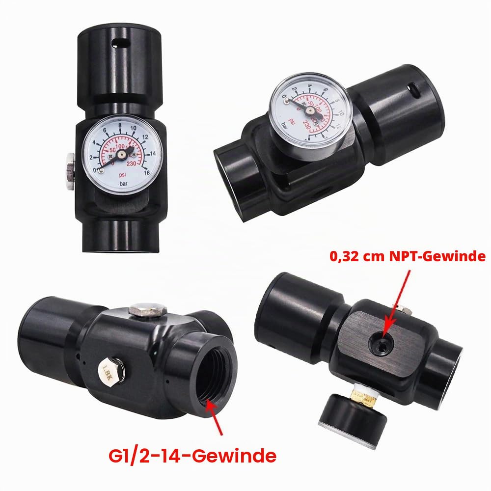 HPA Paintball Pressure Regulator with G1/2-14 Thread,Input 1500 PSI, Output 0-130 PSI, Suit for Pneumatic Air Tools