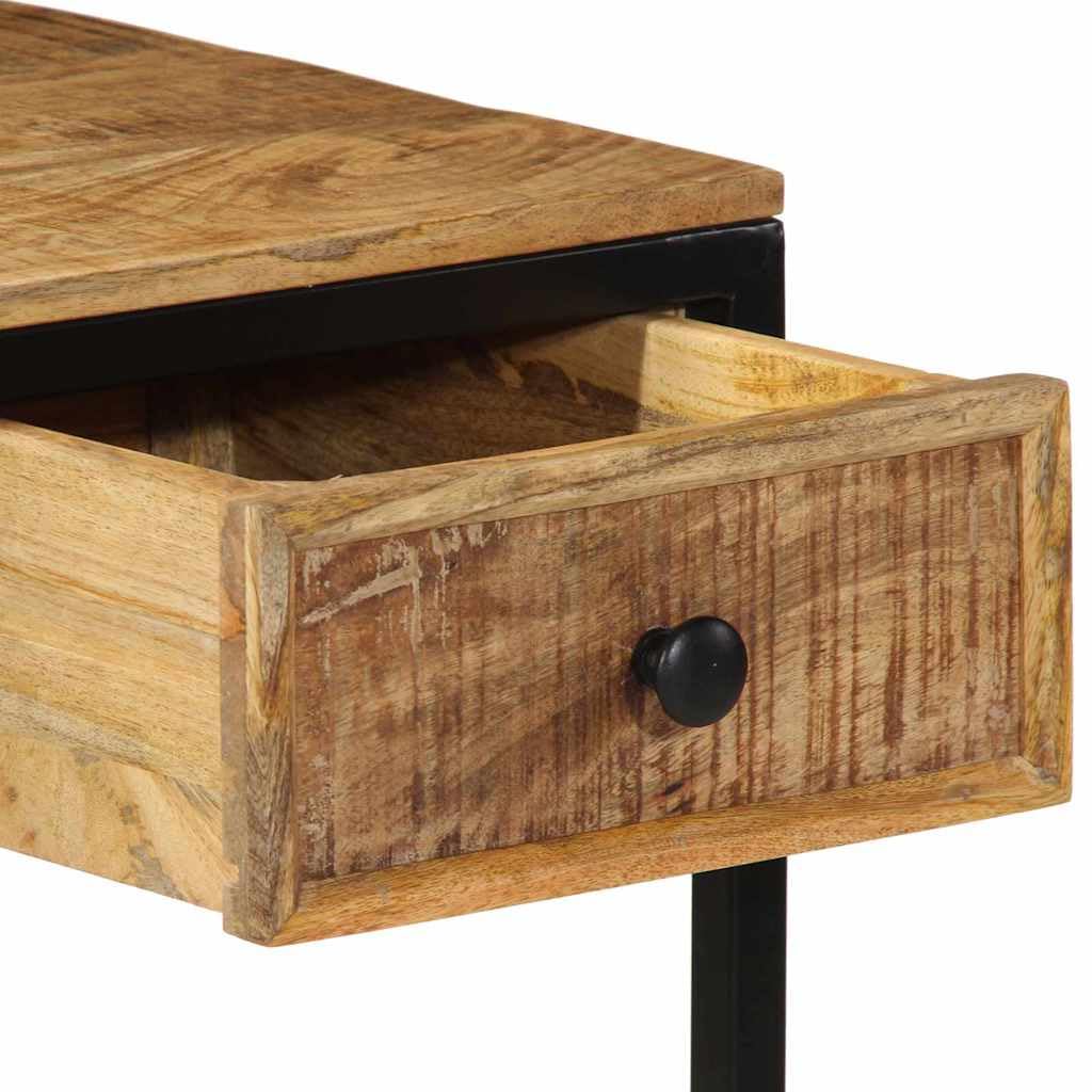 Rustykalne biurko z litego drewna mango z metalową ramą, brązowe 105 x 50 x 75 cm, do sypialni lub gabinetu, z praktycznymi przegródkami na przybory piśmiennicze