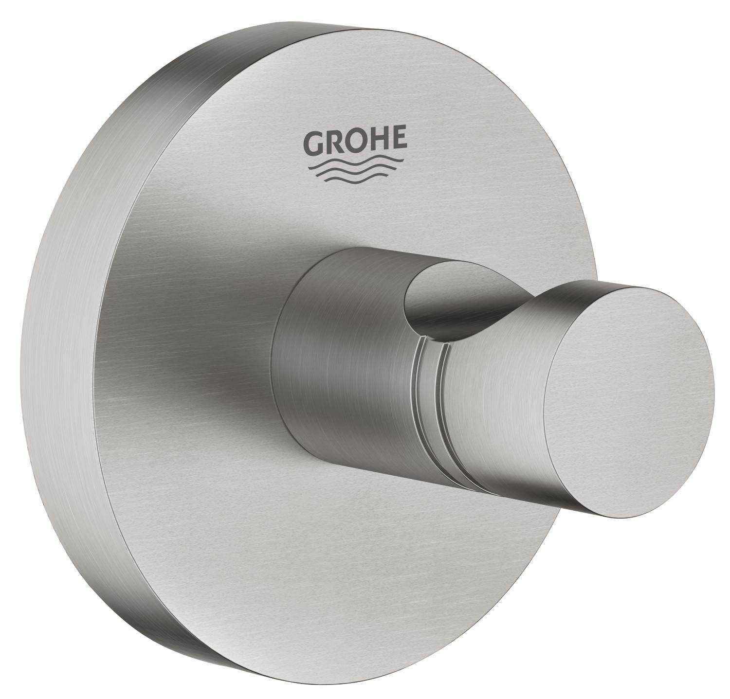 Grohe Steel Start Quickfix Robe Hook (Metal, Concealed Fastening, Including Screws And Dowels, Extra Easy To Fit Quickglue), Size 45 Mm, Stainless Look, 41173Dc0