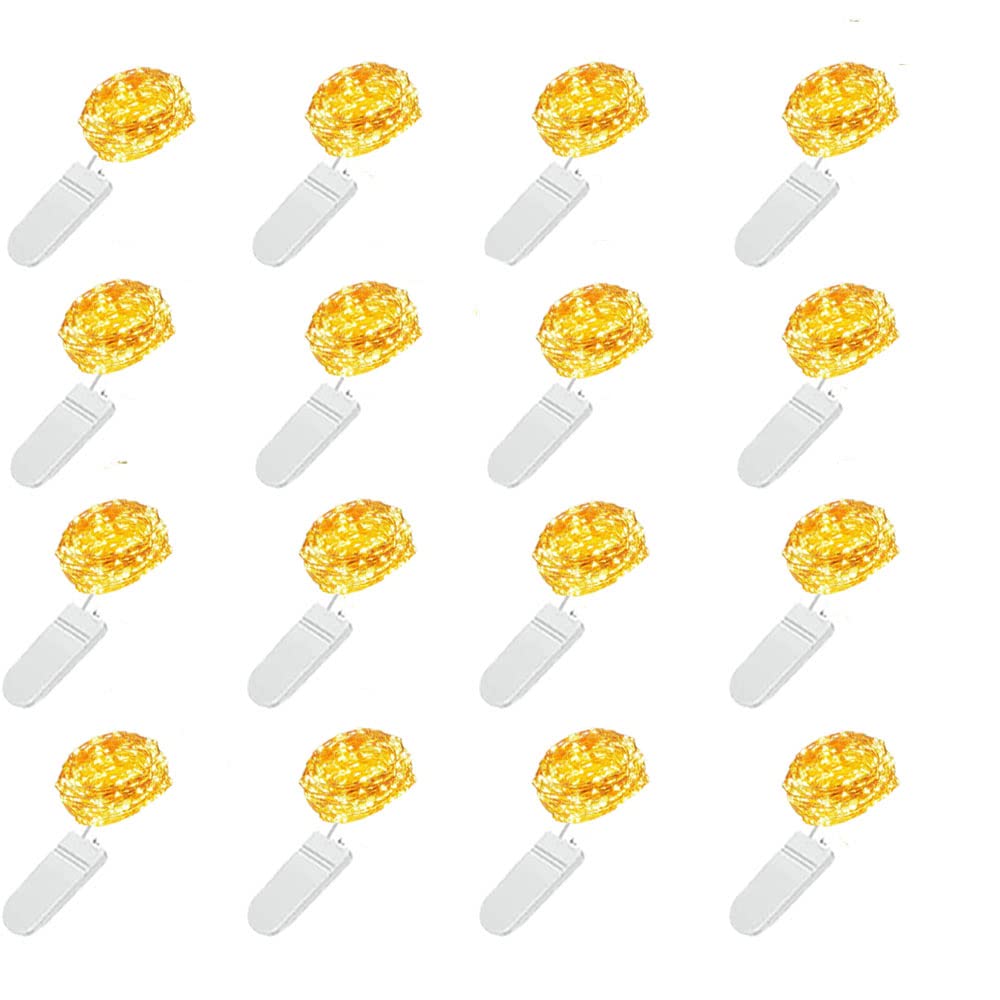PAWARSO Cadena de Luces con Pilas, 16Pcs 1M 10 LED IP44 Impermeable Miniatura Luces de Alambre de Cobre Decorativas Alimentadas por Batería para Navidad, Fiesta de Jardín en Interiores