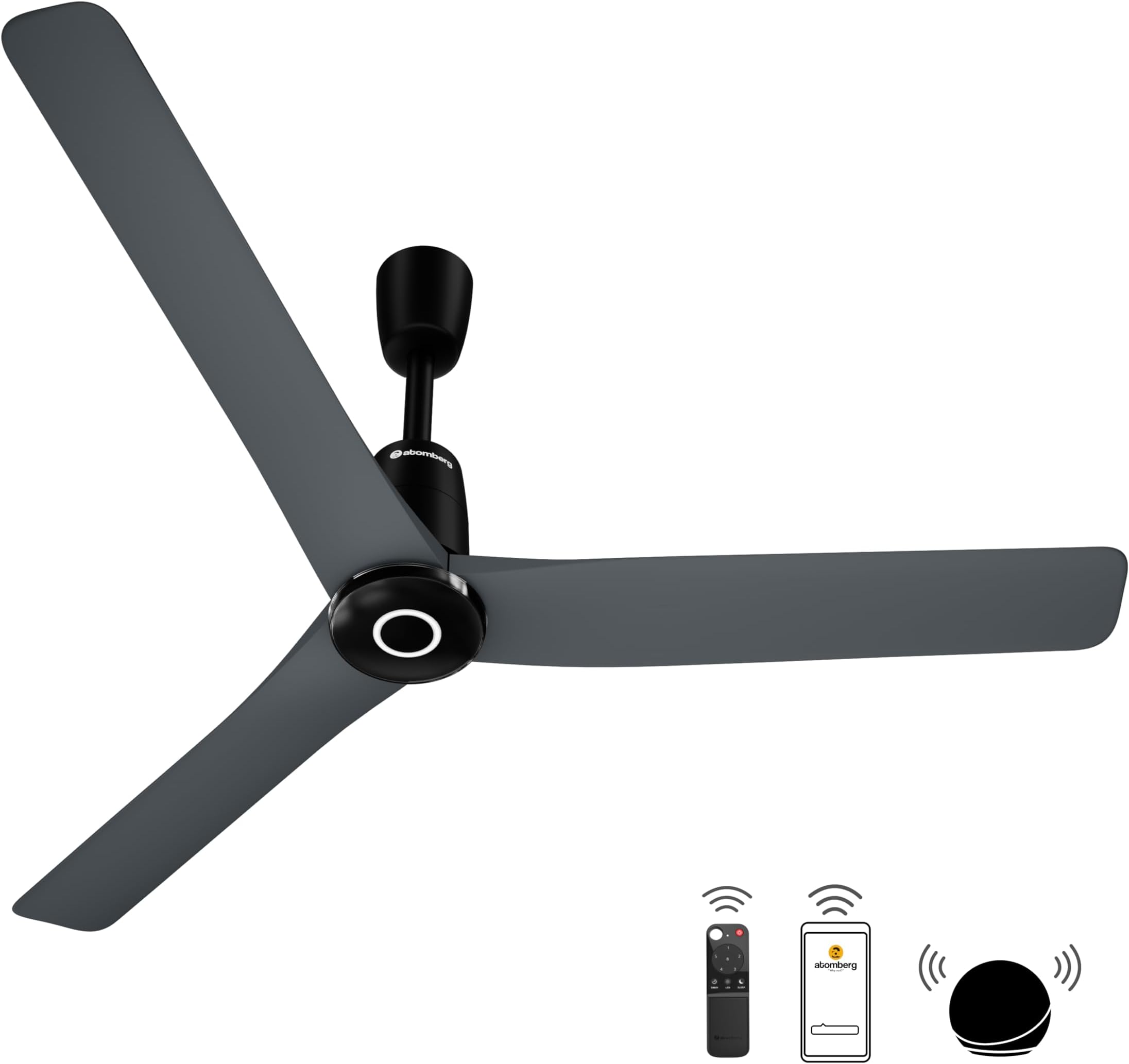 atomberg Aris Contour Smart 1200mm Voice Controlled BLDC Ceiling Fan with Remote |BEE 5 star|Best-in-class Air Flow |Silent Operation| Designer Fan | Free Installation | 5 Year Warranty | Regent Grey