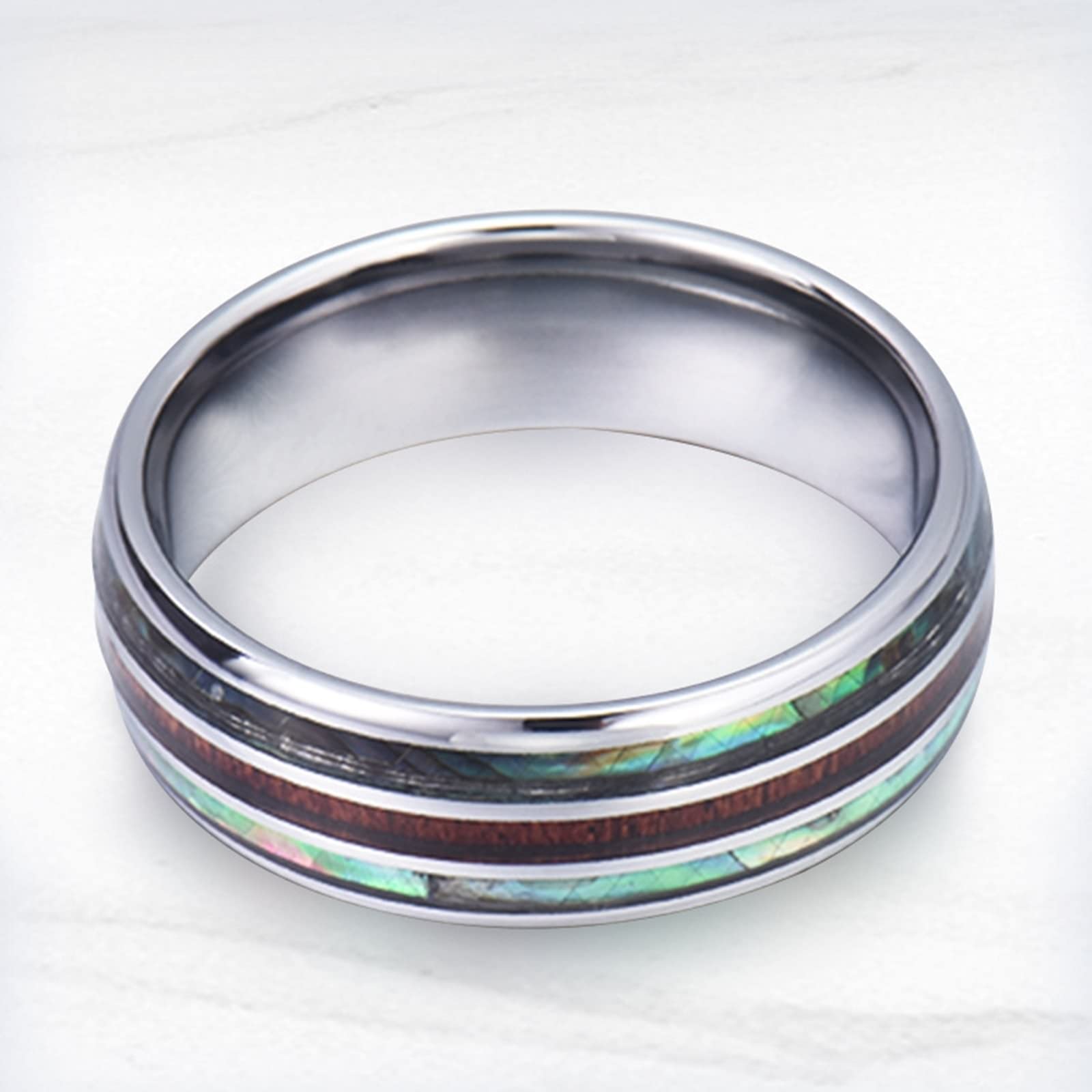 AMDXD 2 Stück Paar Halsketten aus Wolfram, Holz Muschel Gravur I Love You Paar Kette Personalisiert Anhänger Ringe Silber für Frauen Männer, 8MM Breite, Herrenkette 60cm, Damenkette 50cm