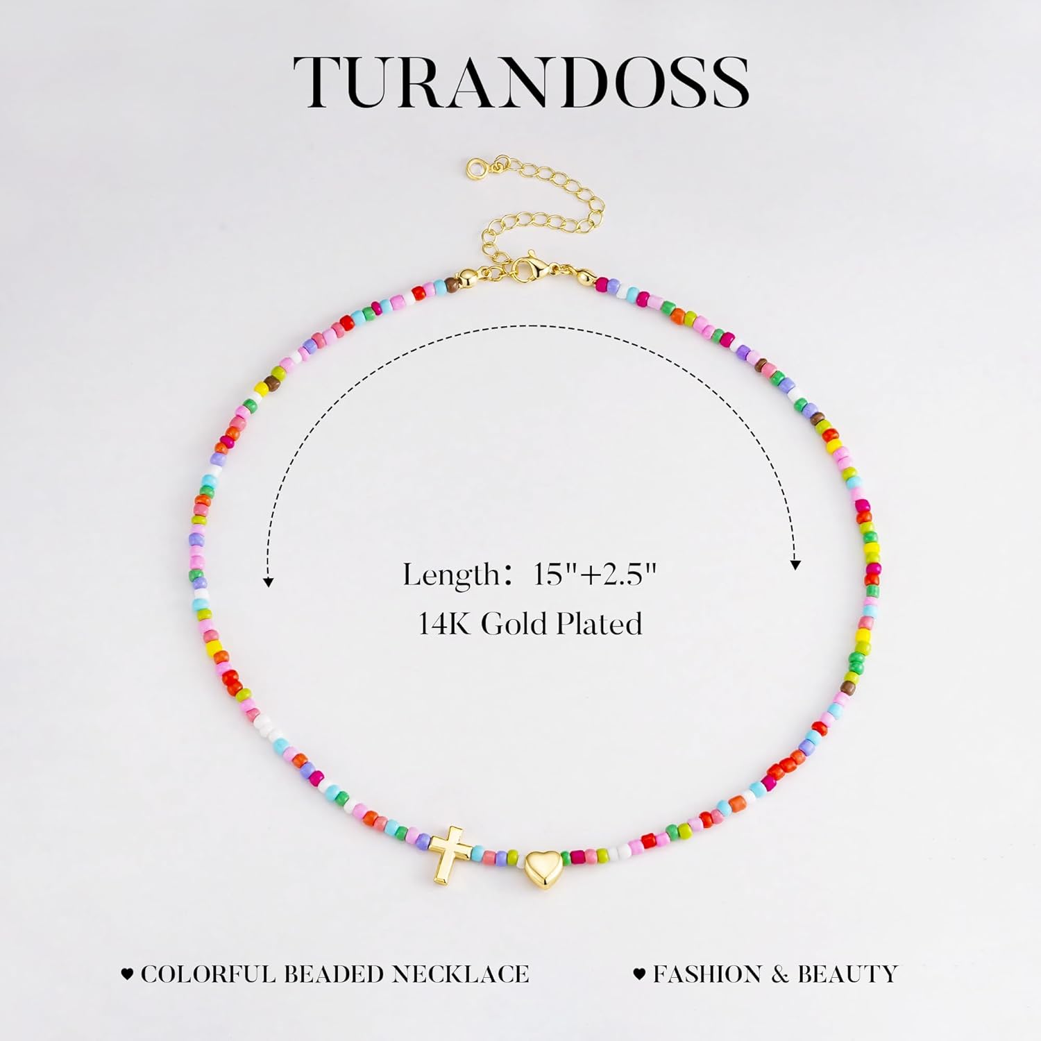 Turandoss Cross Necklace for Women - 14K Gold Plated Heart Necklace Dainty Colorful Beaded Cross Choker Necklaces for Women Trendy Holy Mary Medal Pendant Necklaces Baptism Birthday Christian Religious Gifts - Image 5