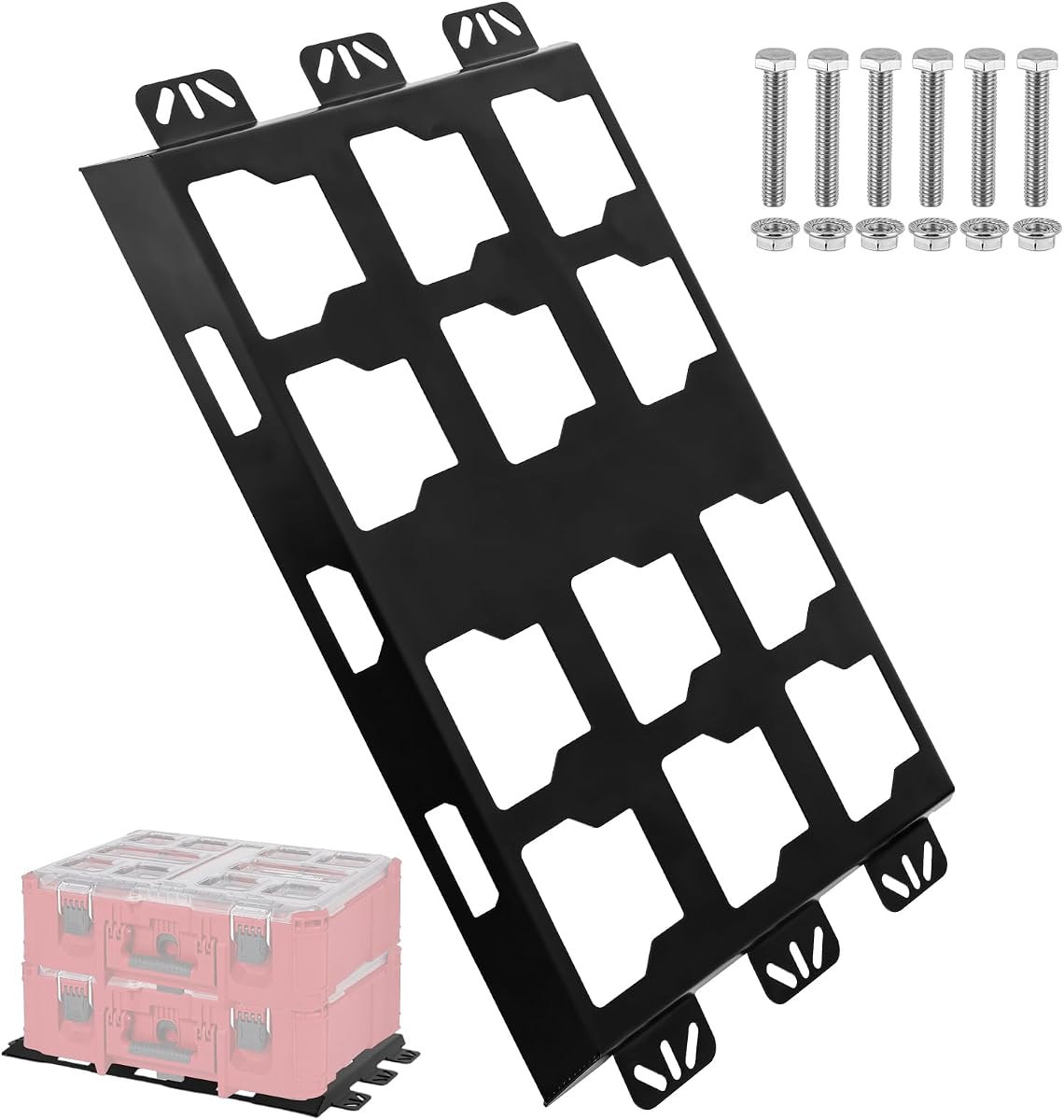 Placa completa de montaje BYERN AUTO compatible con cajas de herramientas Milwaukee Packout | Placas de base de metal recubiertas a prueba de óxido, 100 libras, montaje en camión, pared o piso para organización de almacenamiento de herramientas (1 de ancho completo)