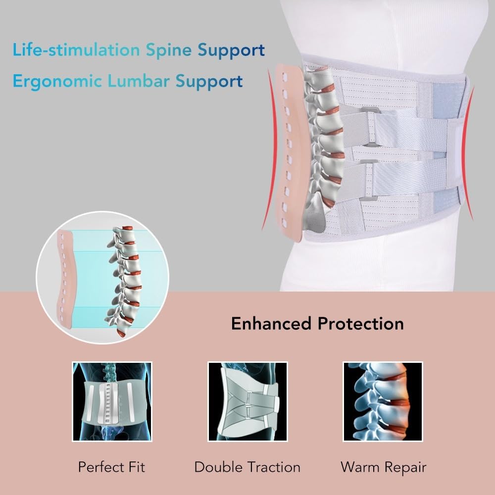 Cinturón De Soporte Lumbar con Almohadilla Extraíble, Refuerzo para La Parte Baja De La Espalda Soporte De Cintura Ortopédico para Hernia De Disco Faja De Descompresión Lumbar Unisex (Color : Gray,