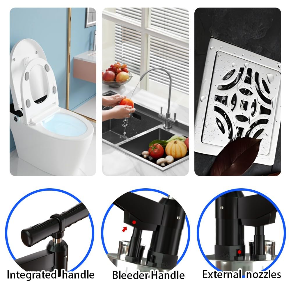 Déboucheur de Toilette à Air Comprimé avec 4 Ventouses, Deboucheur WC avec Manomètre Visuel, Déboucheur Toilette Puissant, pour Déboucher Les Évier Lavabo Baignoire Drain de Sol