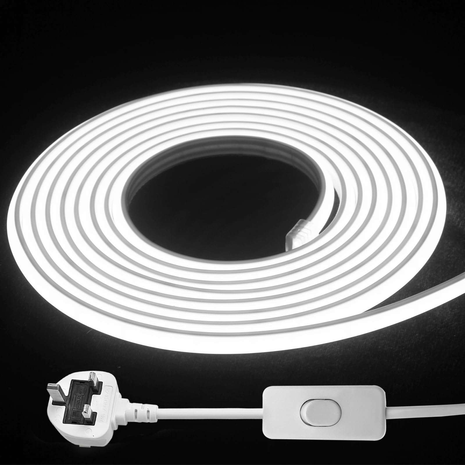STHomedeco LED Strip Light - Flexible COB Neon Light Strip, Cut to 10cm, IP65 Waterproof 220V Neon Rope Strip for Indoor Outdoor Decor with UK Plug Power Supply (6000K, 1M)