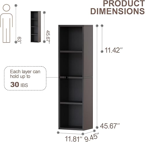 Miniatura 3 de Estantería y estantería abierta moderna de 4 niveles, estantes de almacenamiento de pie, estante de almacenamiento de cubo de madera para oficina en