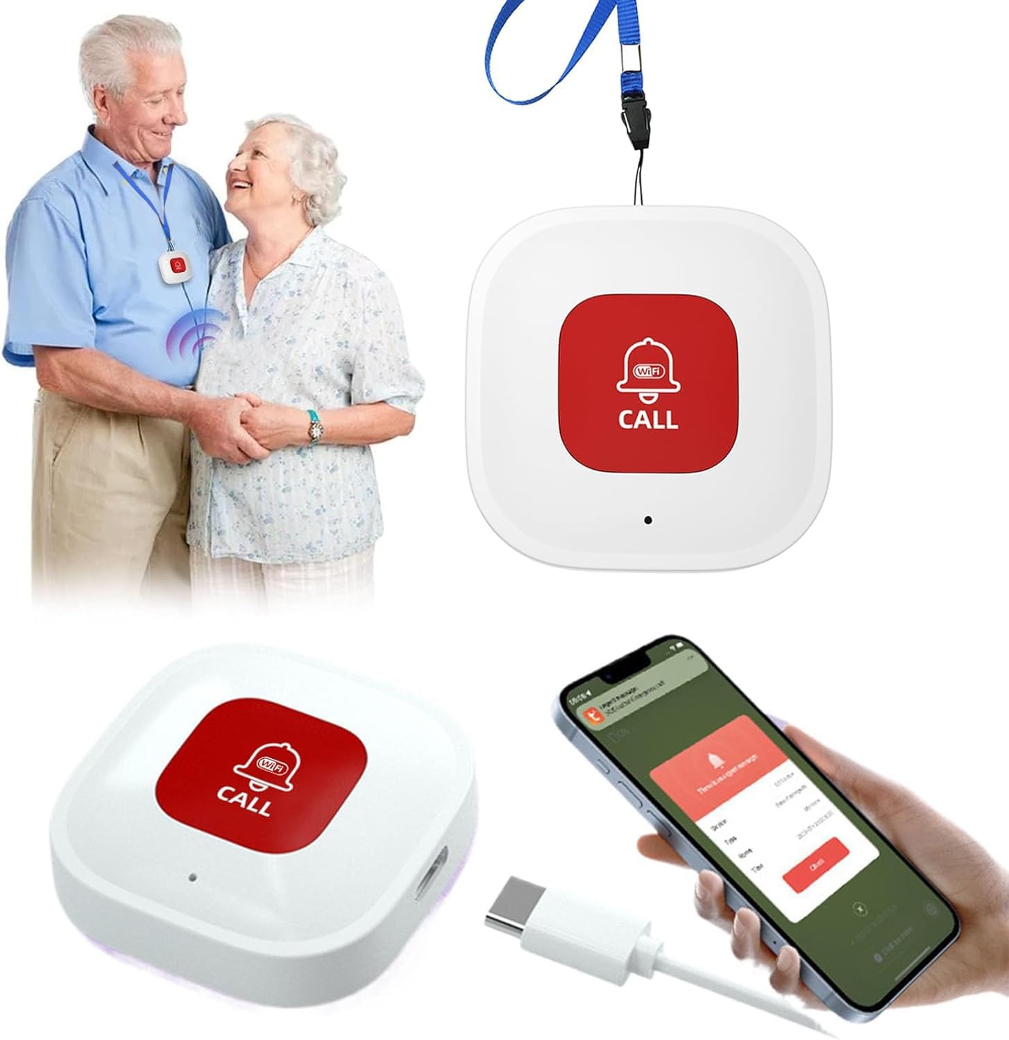 Personal Alarms for Elderly Tuya Wifi Smart Panic Button Linked To Phone only Supports 2.4GHz Wi-Fi, NO FEES (Wi-Fi button (no receiver required))