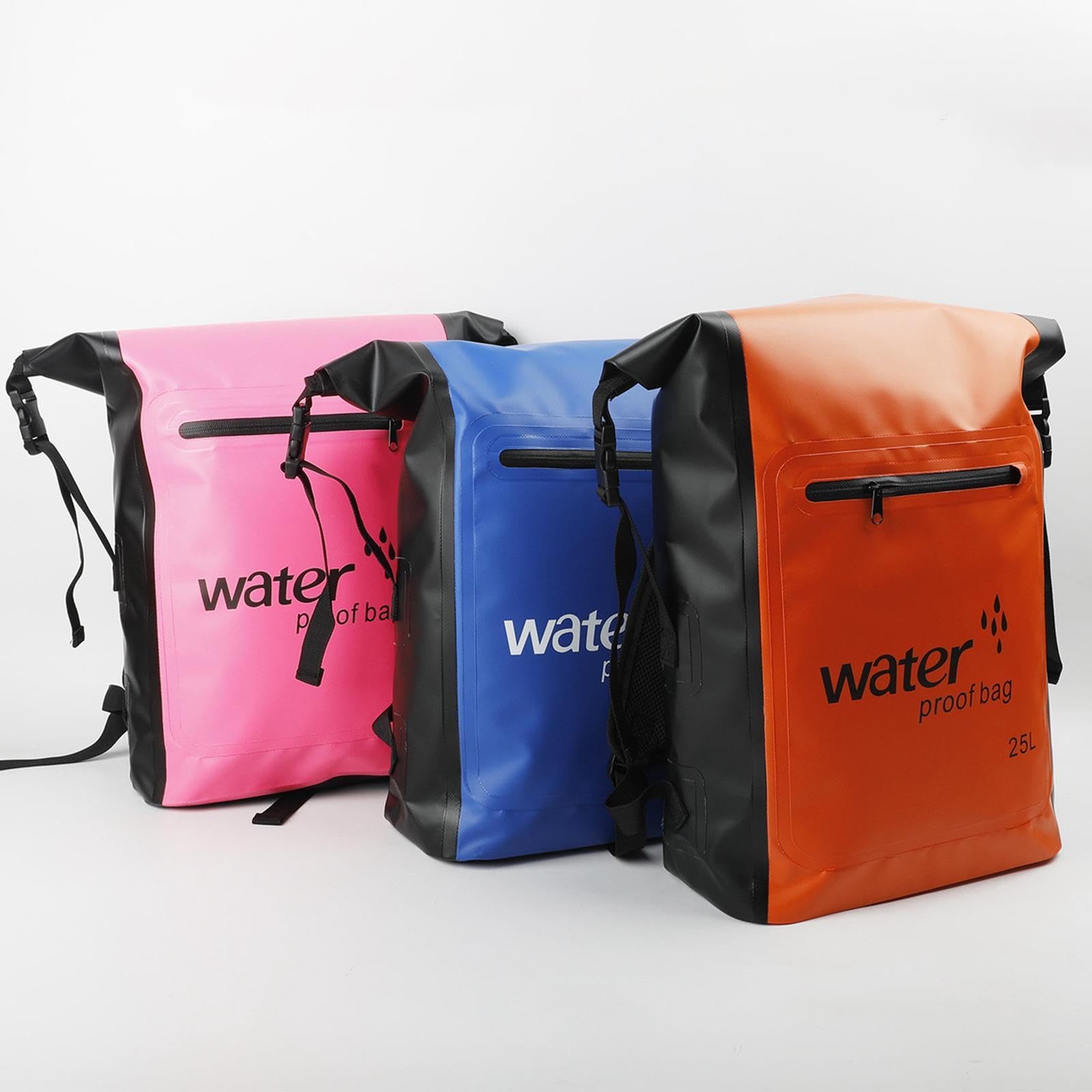 Wasserdichter Rucksack, 25 Liter, Wasserdichter Packsack mit Großem Stauraum für Schwimmen, Reisen, Wandern Und Outdoor Abenteuer, Hellblau